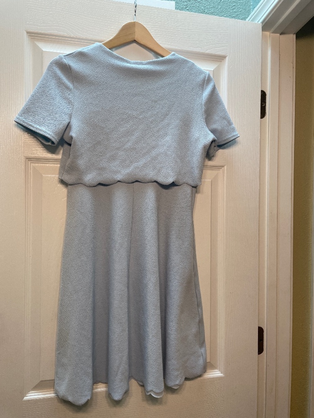 Pale blue pop over dress with nursing access